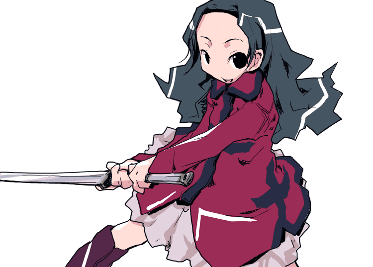 dress fighting_stance green_eyes green_hair holding holding_sword holding_weapon long_hair long_sleeves looking_at_viewer najimi_shin original red_dress simple_background solo sword unsheathed very_long_hair weapon white_background