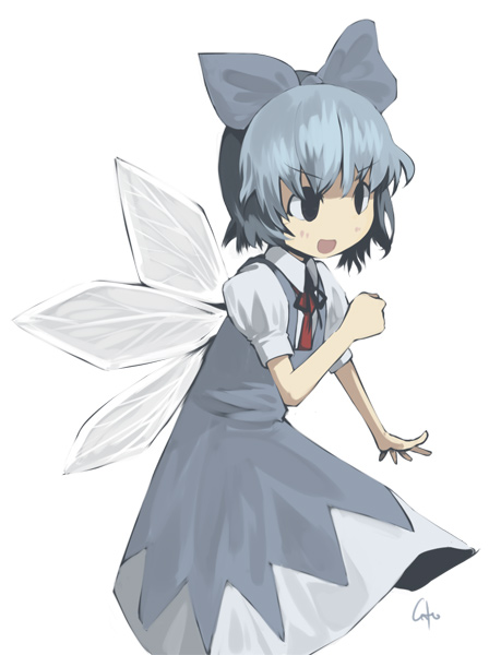 blue_hair bow cirno inemuri_uno smile solo touhou wings