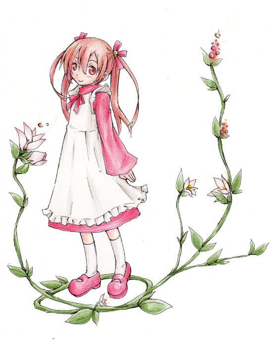 asahikawa_hiyori dress flower long_hair original pink_eyes pink_hair solo twintails