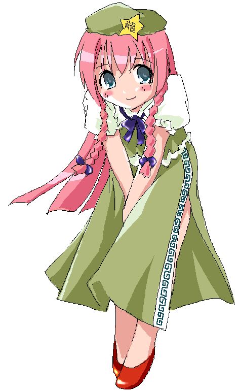 blue_eyes blush china_dress chinese_clothes dress embarrassed hat hong_meiling long_hair red_hair shaomin smile solo touhou