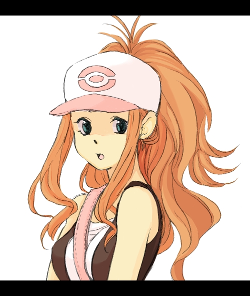 baseball_cap blue_eyes female_protagonist_(pokemon_b&amp;w) hat orange_hair pokemon pokemon_(game) pokemon_black_and_white pokemon_bw touko_(pokemon) white_(pokemon)