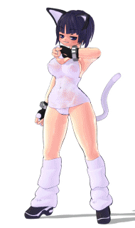 3d animal_ears animated animated_gif artist_request bouncing_breasts breasts cat_ears cleavage_cutout copyright_request covered_nipples dancing large_breasts loose_socks lowres one-piece_swimsuit school_swimsuit skin_tight socks solo swimsuit tail white_school_swimsuit white_swimsuit