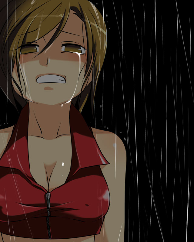 breasts caffein cleavage large_breasts meiko rain solo tears vocaloid