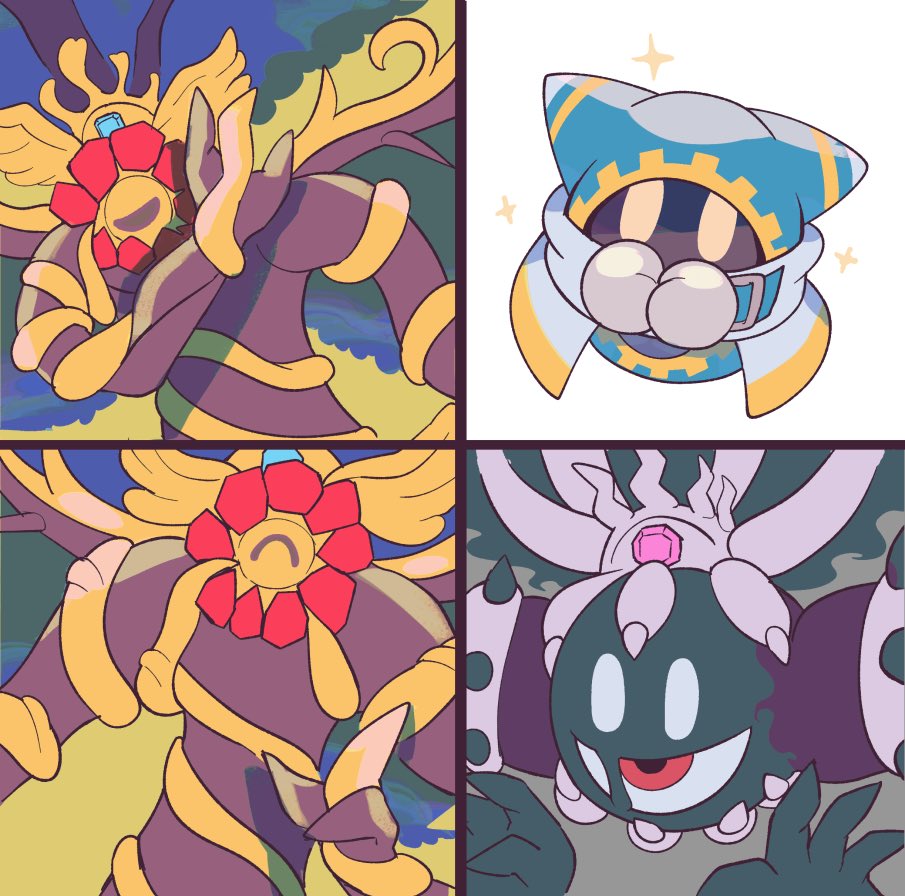 crown drakeposting_(meme) gloves kirby's_return_to_dream_land_deluxe kirby_(series) magolor magolor_epilogue magolor_soul master_crown master_crown_(tree) meme ni_re no_humans one-eyed rayman_limbs solid_oval_eyes sparkle tree white_gloves