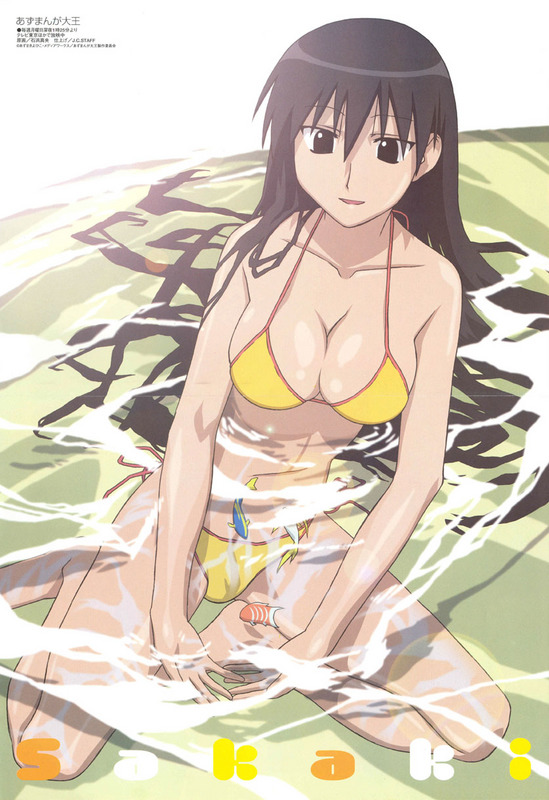 azumanga_daiou bikini breasts cleavage duplicate ishihama_masashi large_breasts long_hair sakaki side-tie_bikini solo swimsuit water