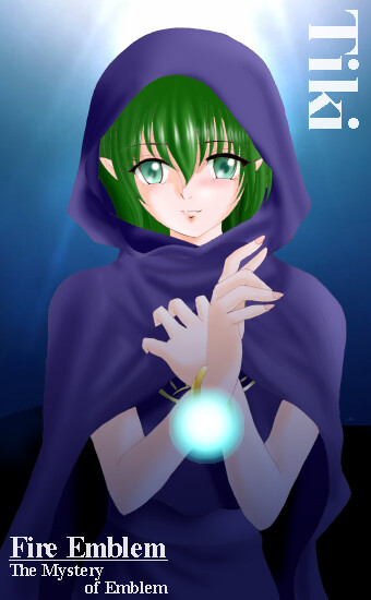 cape character_name chiki cloak copyright_name fire_emblem fire_emblem:_monshou_no_nazo green_eyes green_hair hissaa_(starlight_express) hood hooded_cloak mamkute pointy_ears solo