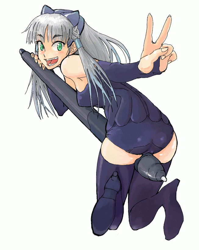 bad_id bad_pixiv_id drawing_tablet face green_eyes oomori_harusame original personification solo thighhighs wacom white_hair