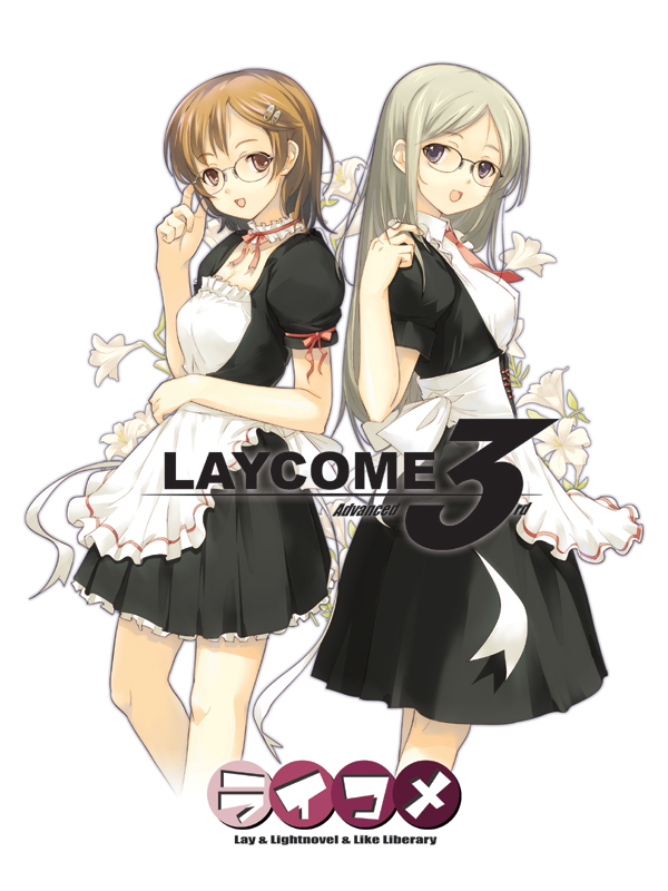 :d apron back-to-back black_dress brown_eyes cropped_jacket dasoku_sentarou dress glasses looking_at_viewer looking_back maid multiple_girls number open_mouth original puffy_short_sleeves puffy_sleeves rimlet short_sleeves simple_background smile standing text_focus white_background