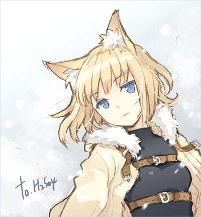 animal_ears blonde_hair blue_eyes closed_mouth copyright_request face fox_ears jacket lowres solo tearfish