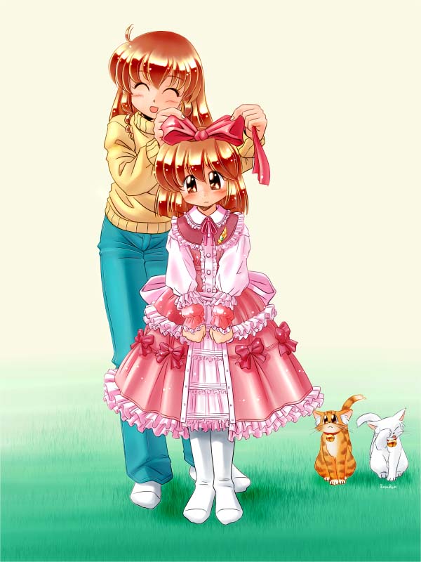 cat dress multiple_girls original ribbon siblings sisters socks sweater zan_nekotama