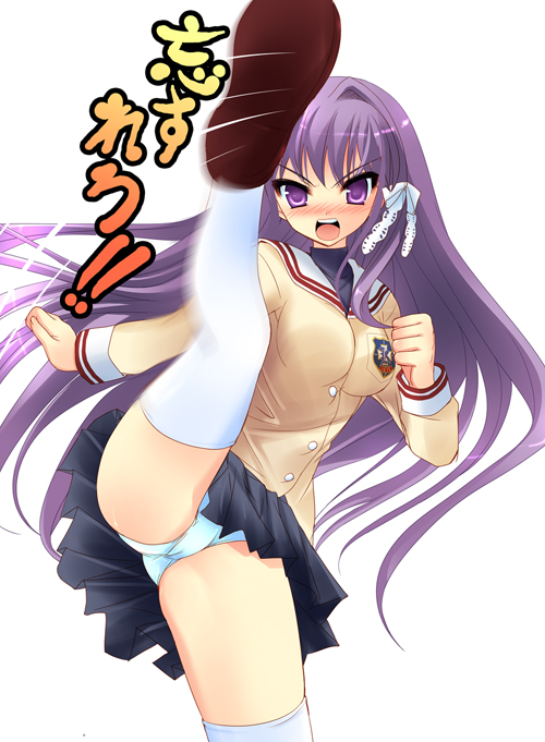clannad fujibayashi_kyou high_kick kicking panties pantyshot solo thighhighs underwear yukizuki_chikuba