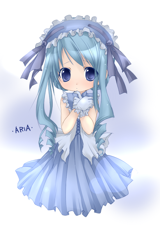 aria_(sister_princess) blue blue_eyes blue_hair character_name dress drill_hair frills gloves gothic_lolita lolita_fashion non-web_source sister_princess