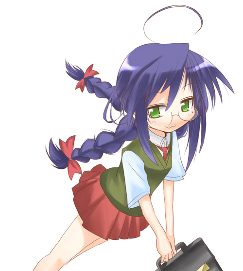 alternate_hairstyle glasses izumi_konata lucky_star school_uniform seifuku serafuku