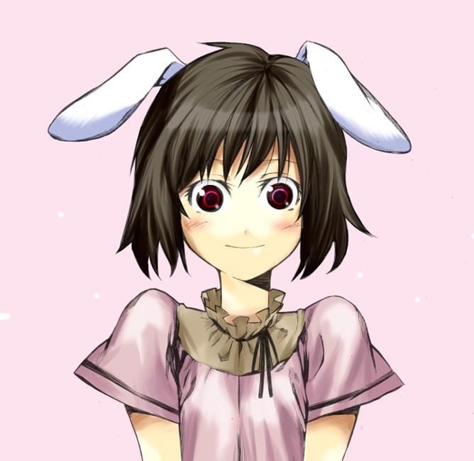 animal_ears brown_hair bunny_ears inaba_tewi onigunsou red_eyes short_hair solo touhou