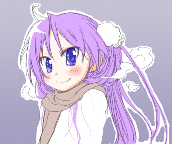cold hiiragi_kagami lucky_star mikami_komata purple_hair scarf smile solo winter