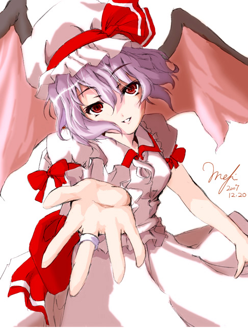 artist_request purple_hair red_eyes remilia_scarlet ribbon short_hair solo touhou wings