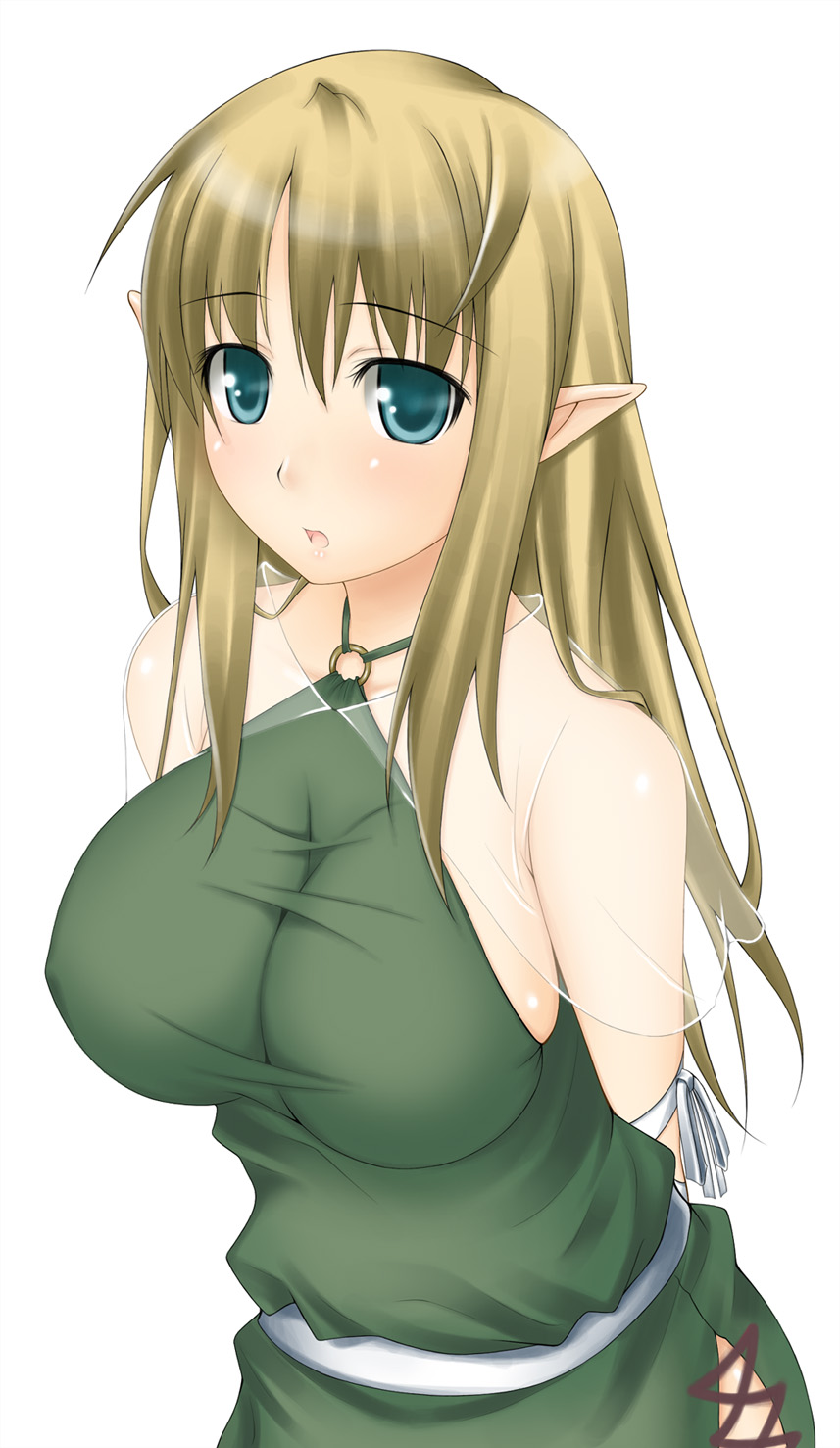 bare_shoulders big_wednesday blonde_hair blue_eyes elf halterneck highres long_hair non-web_source pointy_ears solo tiffania_westwood zero_no_tsukaima