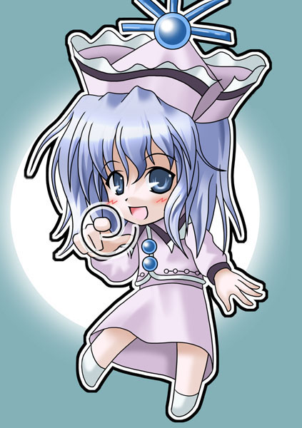 :d blue_eyes blue_hair chibi hat kukyo md5_mismatch merlin_prismriver open_mouth short_hair smile solo touhou