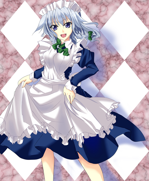 apron blue_eyes braid izayoi_sakuya oimari short_hair silver_hair solo touhou twin_braids