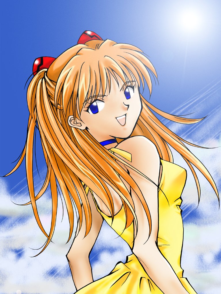 1girl blue_eyes dress neon_genesis_evangelion red_hair solo soryu_asuka_langley