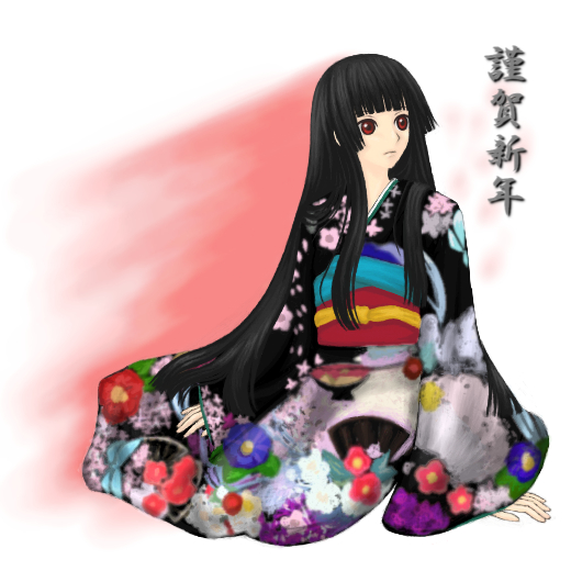 black_hair enma_ai japanese_clothes jigoku_shoujo kimono red_eyes