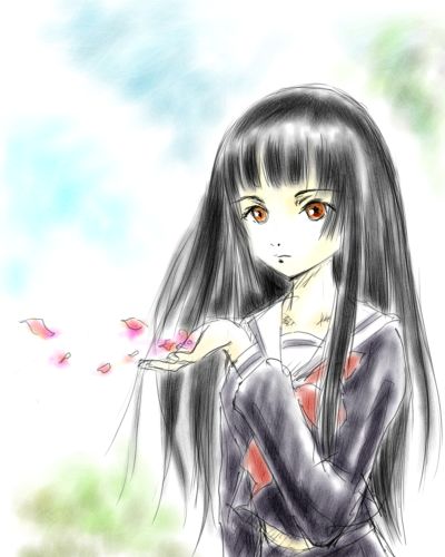 black_hair enma_ai jigoku_shoujo lowres red_eyes school_uniform seifuku serafuku