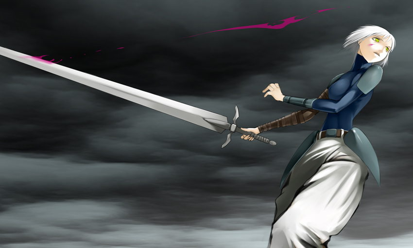 armor blood clare_(claymore) claymore claymore_(sword) solo sword weapon yamawaku