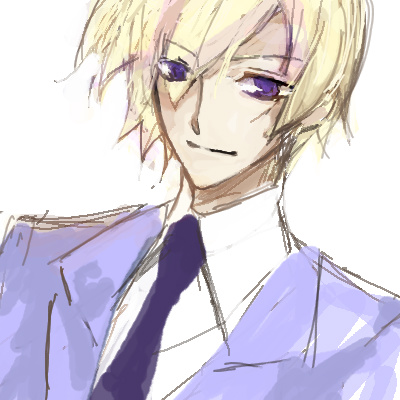 1boy blonde_hair host_club lowres male male_focus necktie oran ouran ouran_high_school_host_club purple_eyes school_uniform simple_background solo student suou_tamaki uniform white_background