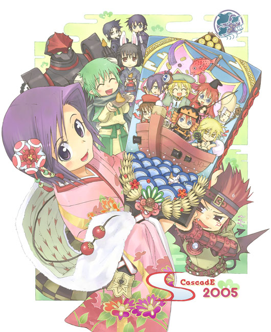 2girls 4boys :d =_= ^_^ animal animal_ears armor aty_(summon_night) azlier bangs bat_wings belt beret bird black_hair blue_eyes blue_hair blush bulrell cannon capelet cat checkered chibi closed_eyes cloud crossover dated demon_tail everyone facial_mark fang fish fishing_rod flat_chest floral_print flower fox_ears from_above furisode glasses green_hair hair_between_eyes hair_flower hair_ornament hasaha hat headband helmet holding horns japanese_clothes kimono kyle_(summon_night) le-o-ld long_sleeves looking_at_viewer looking_back magna mecha meimei multiple_boys multiple_girls nesty open_mouth picture_(object) pointy_ears purple_eyes purple_hair red_eyes red_hair resi rexx sash scarf ship short_hair silver_hair sky smile sonolar spiked_hair spikes staff standing studded_belt summon_night summon_night_2 summon_night_3 sweatdrop tail telescope toris watanuki_nao water watercraft wings wizard_hat yard yellow_eyes