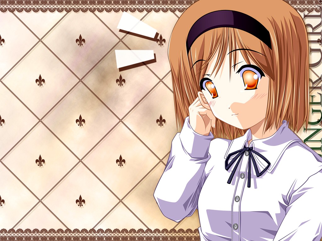 :3 blush bob_cut brown_eyes brown_hair fleur-de-lis gunslinger_girl hairband henrietta_(gunslinger_girl) long_sleeves shirt short_hair solo wallpaper