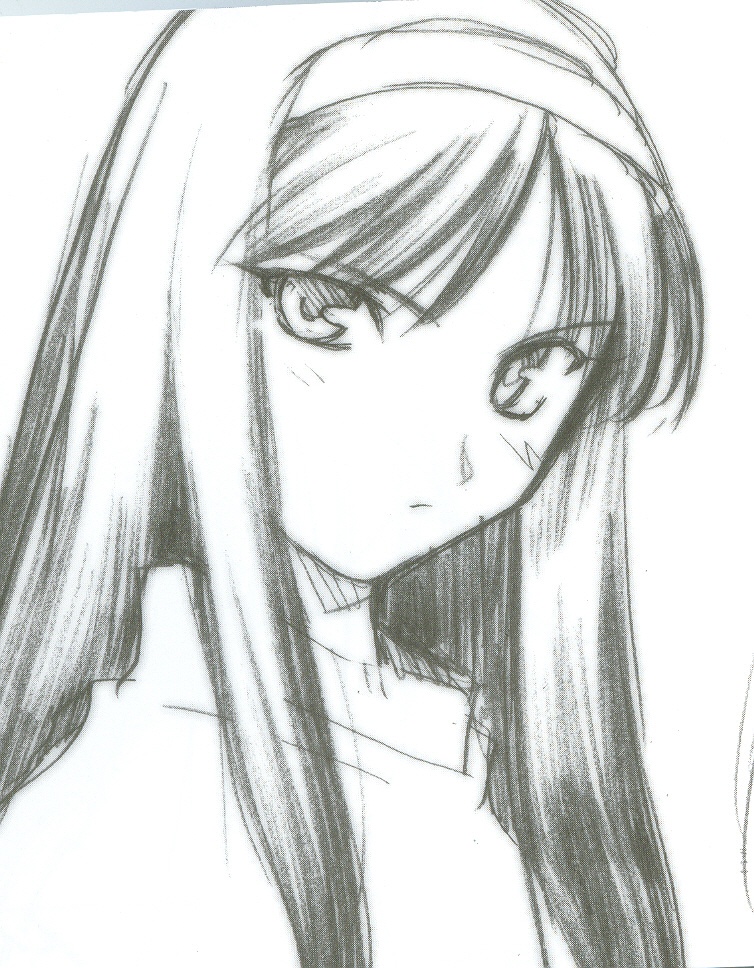 :/ artist_request close-up closed_mouth eyebrows_visible_through_hair face greyscale hairband monochrome sketch solo toono_akiha tsukihime