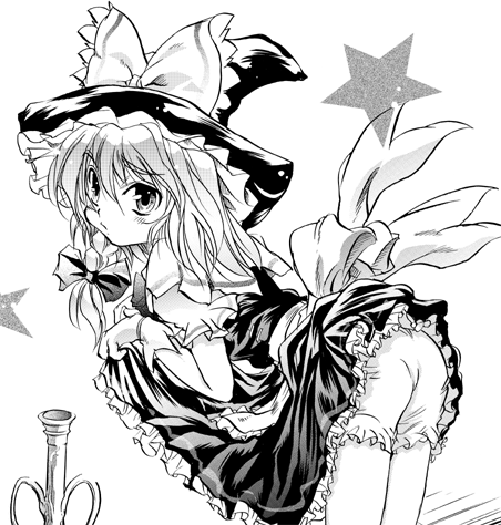animated animated_gif artist_request blinking bloomers greyscale hat kirisame_marisa lowres monochrome solo source_request touhou underwear witch_hat