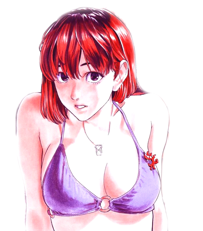 anezaki_mamori artist_request bikini eyeshield_21 purple_eyes red_hair solo swimsuit