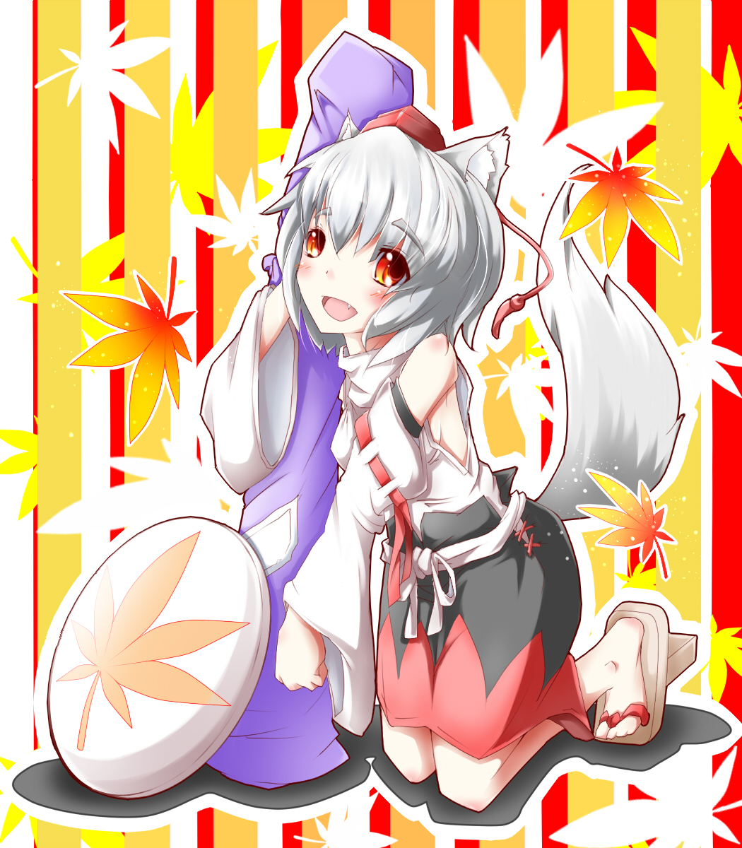 animal_ears bad_id bad_pixiv_id detached_sleeves hat highres inubashiri_momiji red_eyes shield short_hair silver_hair solo tail tokin_hat toor_0111 touhou wolf_ears wolf_tail