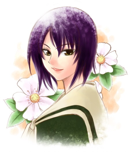 artist_request brown_eyes flower kanina_shizuka maria-sama_ga_miteru purple_hair short_hair solo