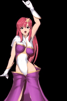 3d animated animated_gif black_background bouncing_breasts breasts covered_nipples dancing gloves gundam gundam_seed gundam_seed_destiny hair_ornament highleg large_breasts leotard long_hair lowres meer_campbell open_mouth pink_hair pointing purple_leotard solo star star_hair_ornament white_gloves white_leotard