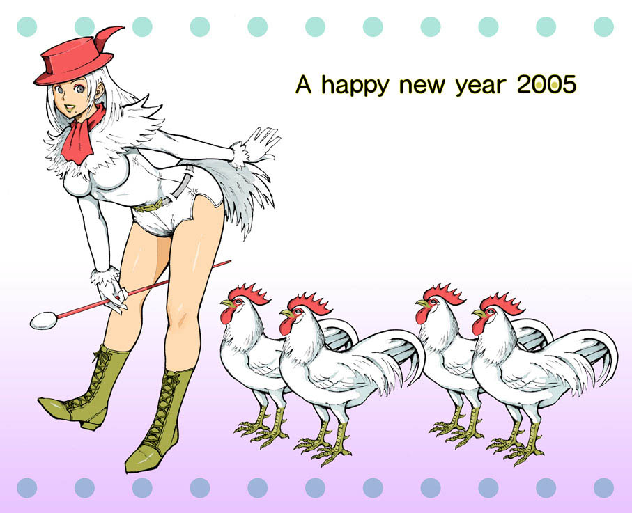 2005 bird chicken chicken_costume chinese_zodiac hat long_sleeves new_year original rooster side_(sideblog) solo year_of_the_rooster