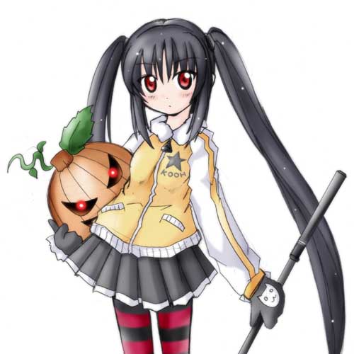 halloween jack-o'-lantern kooh long_sleeves lowres pangya pantyhose pumpkin sanari_(quarter_iceshop) simple_background solo striped striped_legwear white_background
