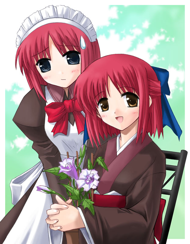 half_updo hisui kohaku long_sleeves maid melty_blood multiple_girls siblings sisters torishimo tsukihime twins