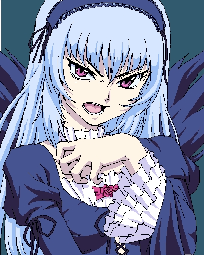 angry artist_request long_hair long_sleeves lowres oekaki pale_skin pink_eyes rozen_maiden silver_hair solo suigintou