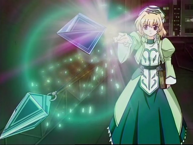 blonde_hair cropped_jacket crystal dress hat klarwind lyrical_nanoha magic magical_girl mahou_shoujo_lyrical_nanoha mahou_shoujo_lyrical_nanoha_a's puffy_sleeves screencap serious shamal short_hair solo