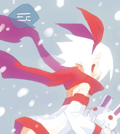 bunny harada_takehito long_sleeves lowres original pleinair red_scarf scarf snowing solo usagi-san