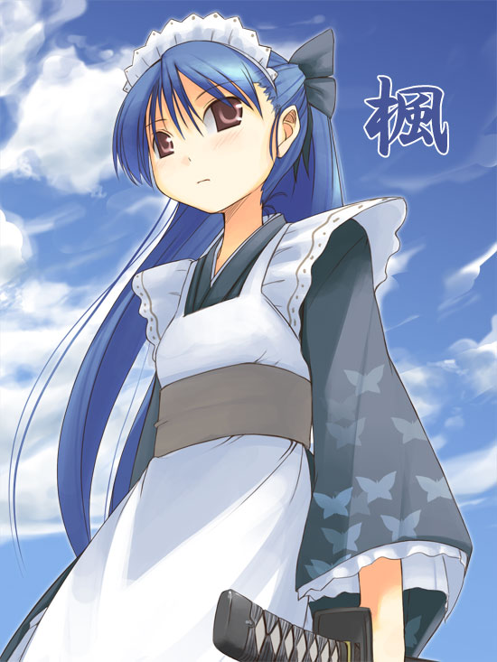 cloud day japanese_clothes jirou_(chekoro) katana long_sleeves maid original sky solo sword weapon
