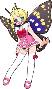 :d antennae blonde_hair blue_eyes butterfly_wings fairy full_body lowres mary_janes official_art open_mouth shimon shimotsuma shoes short_hair simple_background smile solo thighhighs white_legwear wings