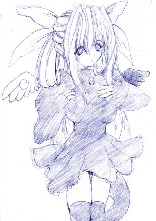 artist_request dizzy dress guilty_gear long_sleeves monochrome sketch solo thighhighs
