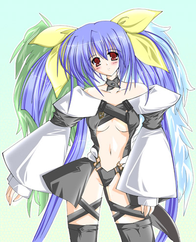 artist_request asymmetrical_wings blue_hair dizzy guilty_gear lowres red_eyes solo tail thighhighs wings