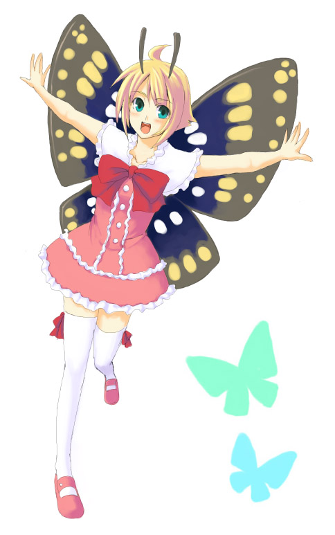 antennae blonde_hair bug butterfly fairy insect legs shimon shimotsuma solo thighhighs unasaka_ryou wings