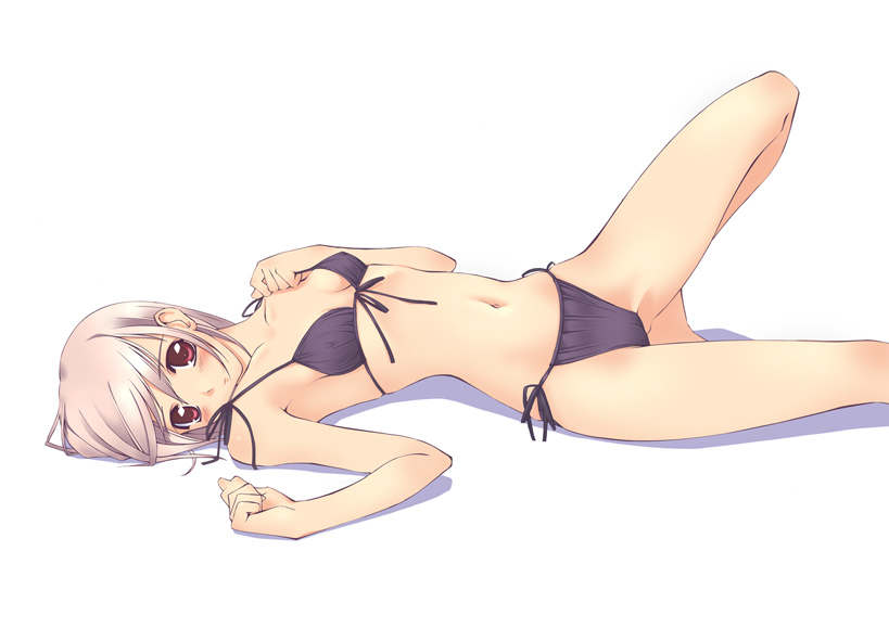 bikini f-ism lying murakami_suigun original red_eyes silver_hair solo swimsuit