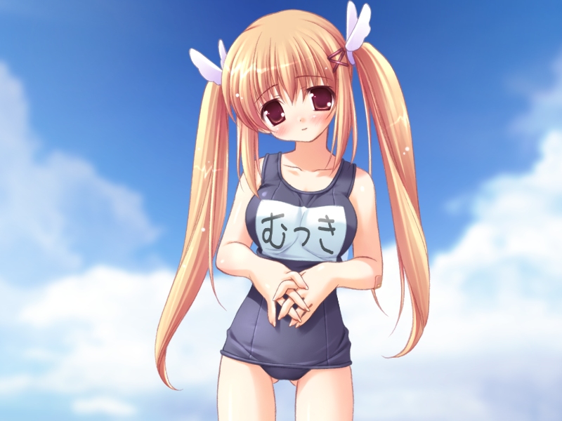 artist_request game_cg name_tag one-piece_swimsuit school_swimsuit solo sukumizu_2 swimsuit twintails