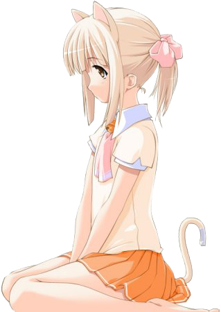 animal_ears barefoot bell blonde_hair cat_ears cat_tail copyright_request lowres ooji pleated_skirt ponytail ribbon school_uniform sitting skirt solo tail wariza yellow_eyes